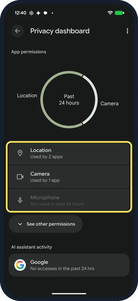 Android screenshot: Check the past 24 hours