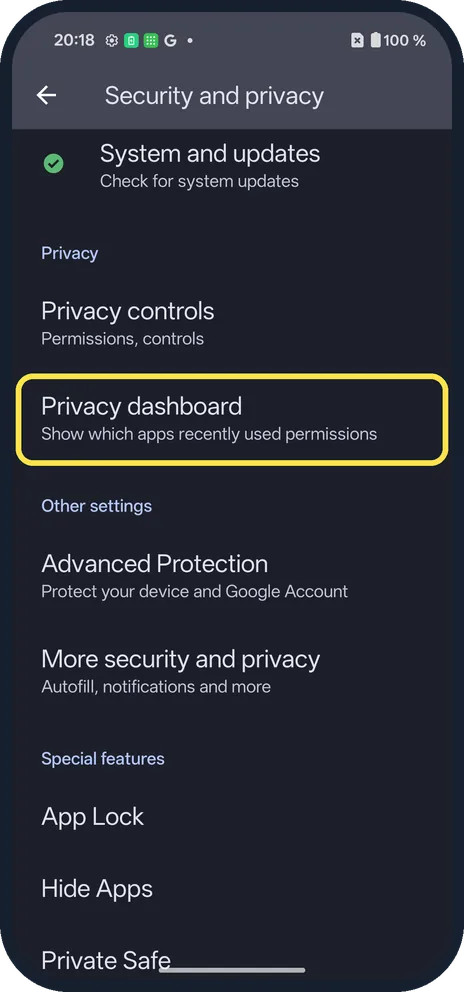 Screenshot from the guide: How to use the Privacy dashboard on a OnePlus (OxygenOS 16)