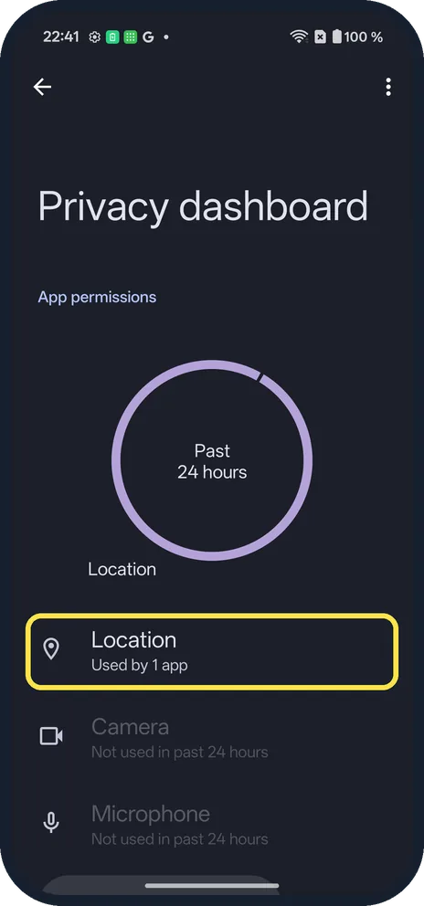 Android screenshot: Tap a permission
