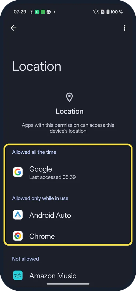 Android screenshot: Change an app's access