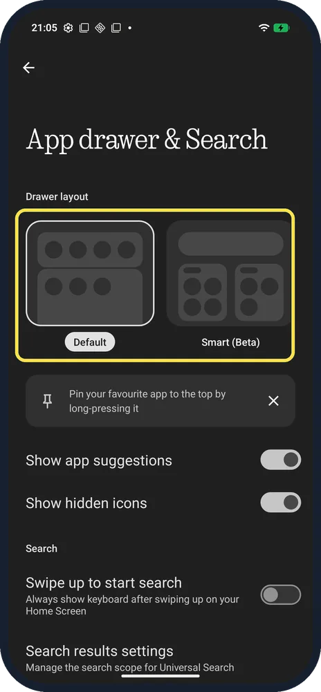 Android screenshot: Or choose the layout yourself