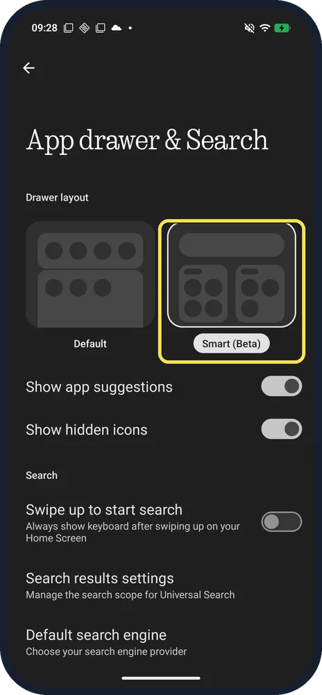 Android screenshot: Tap Smart (Beta)
