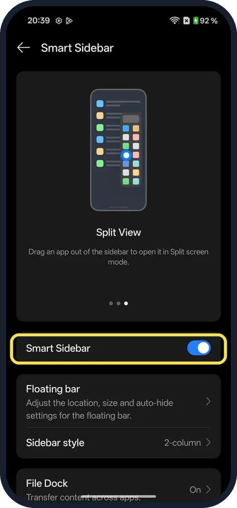 Screenshot from the guide: How to use the Smart Sidebar on a OnePlus (OxygenOS 16)