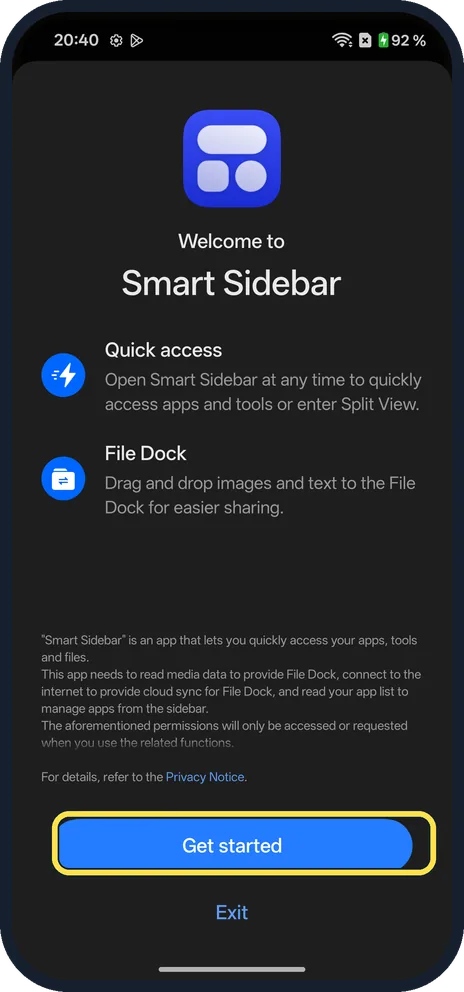 Android screenshot: Accept the notice