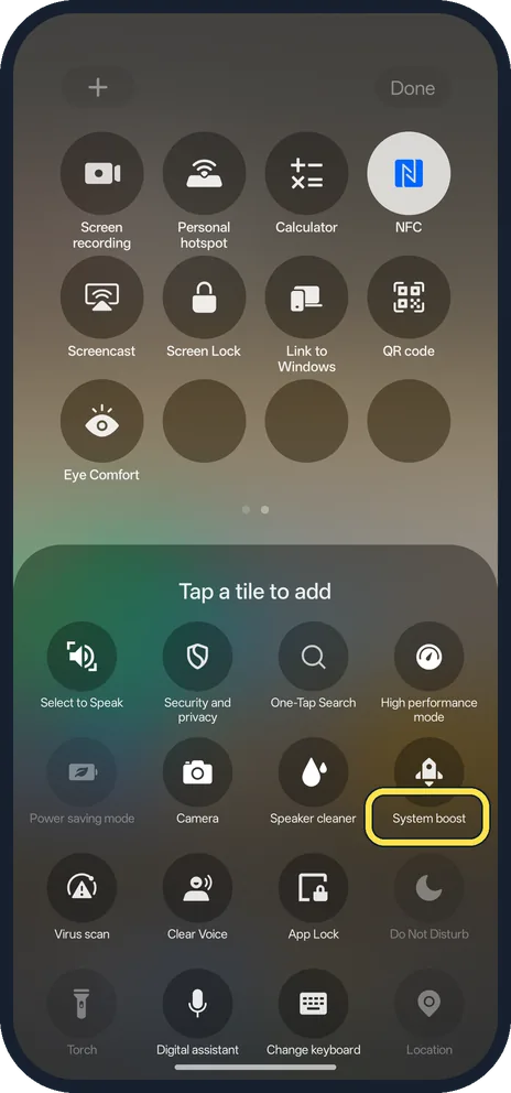Screenshot from the guide: How to use the System boost and Virus scan tiles on a OnePlus (OxygenOS 16)