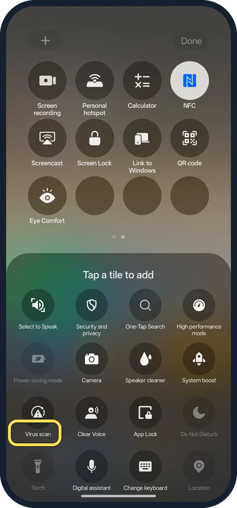 Android screenshot: Find Virus scan