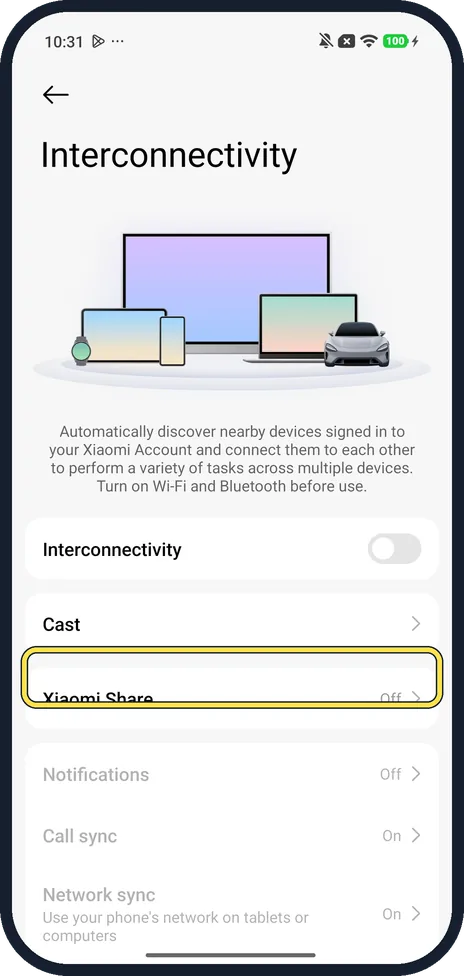 Android screenshot: Open Xiaomi Share