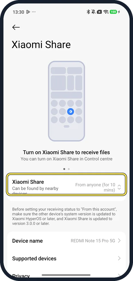 Android screenshot: Agree and check it is on