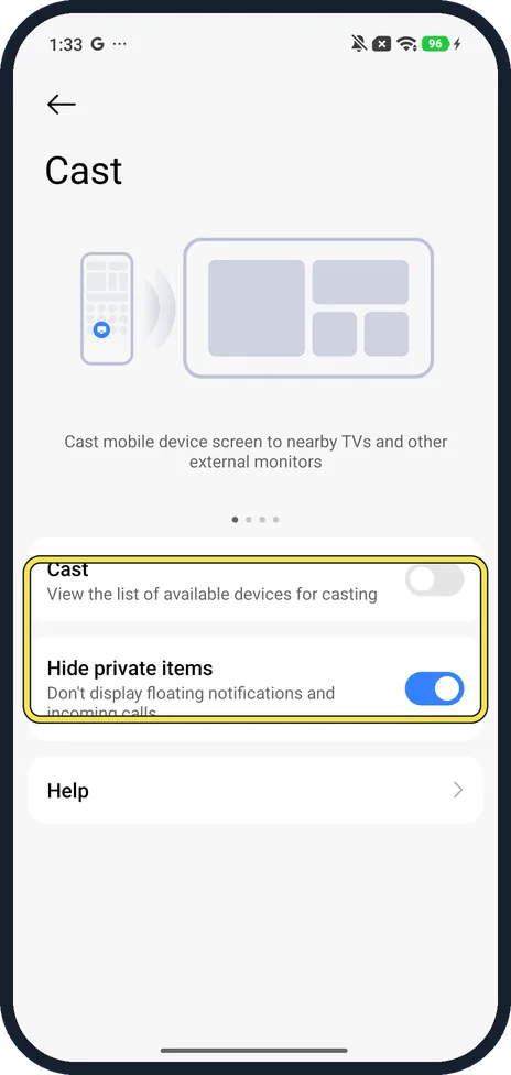 Android screenshot: Cast to a TV or monitor
