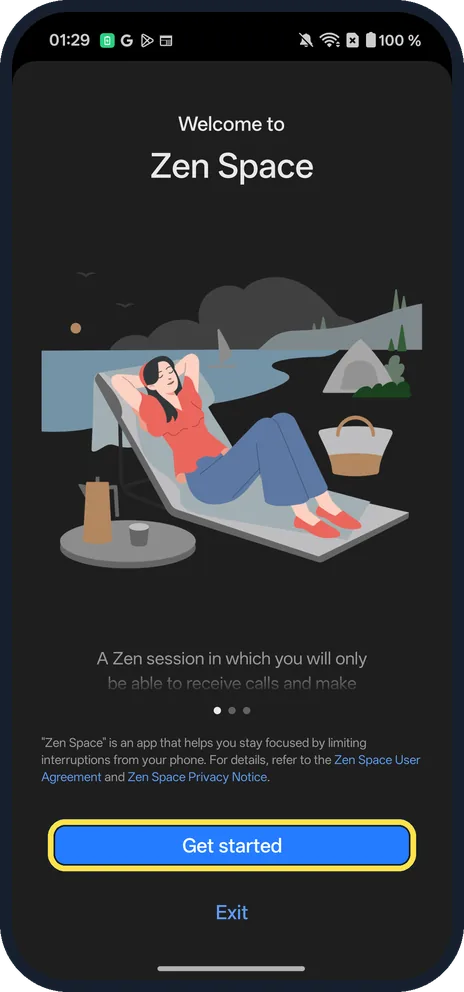 Android screenshot: Tap Get started