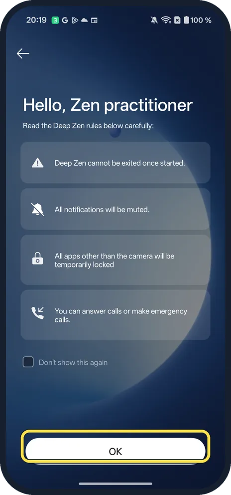 Android screenshot: Read the rules and tap OK