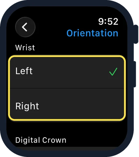 Apple Watch screen: Choose the wrist