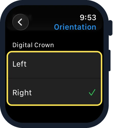 Apple Watch screen: Choose the side of the Digital Crown