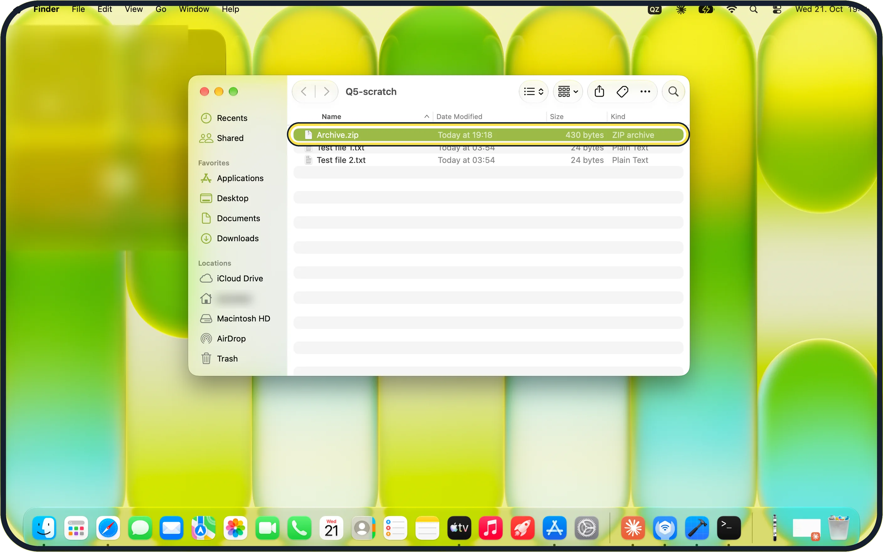Mac screenshot: Find the zip file