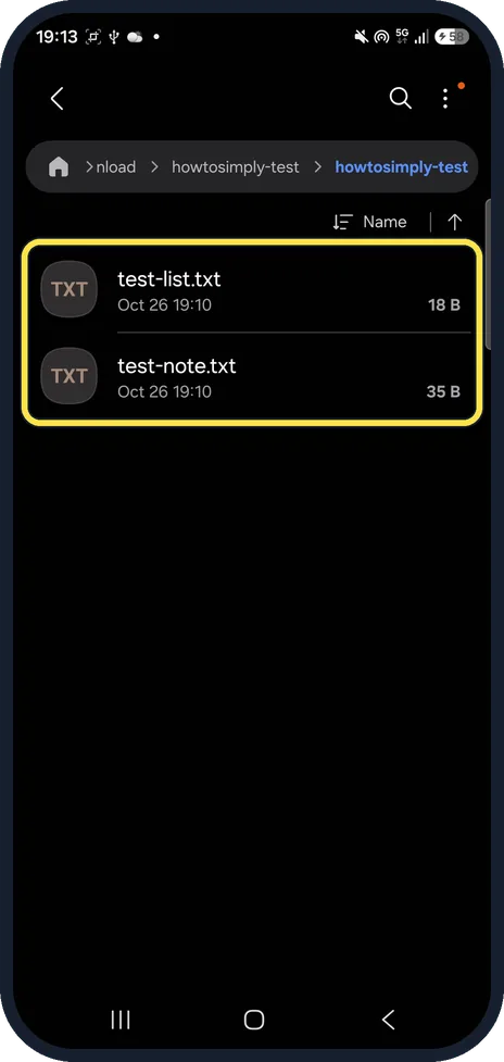 Android screenshot: Open the files