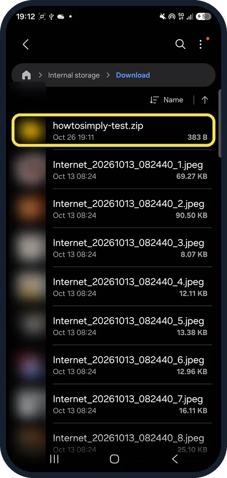 Android screenshot: Tap a ZIP to open it