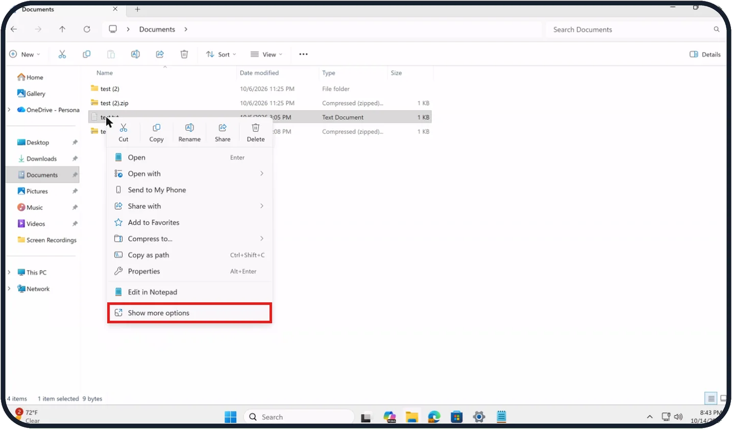 Windows screenshot: Right-click and choose Show more options
