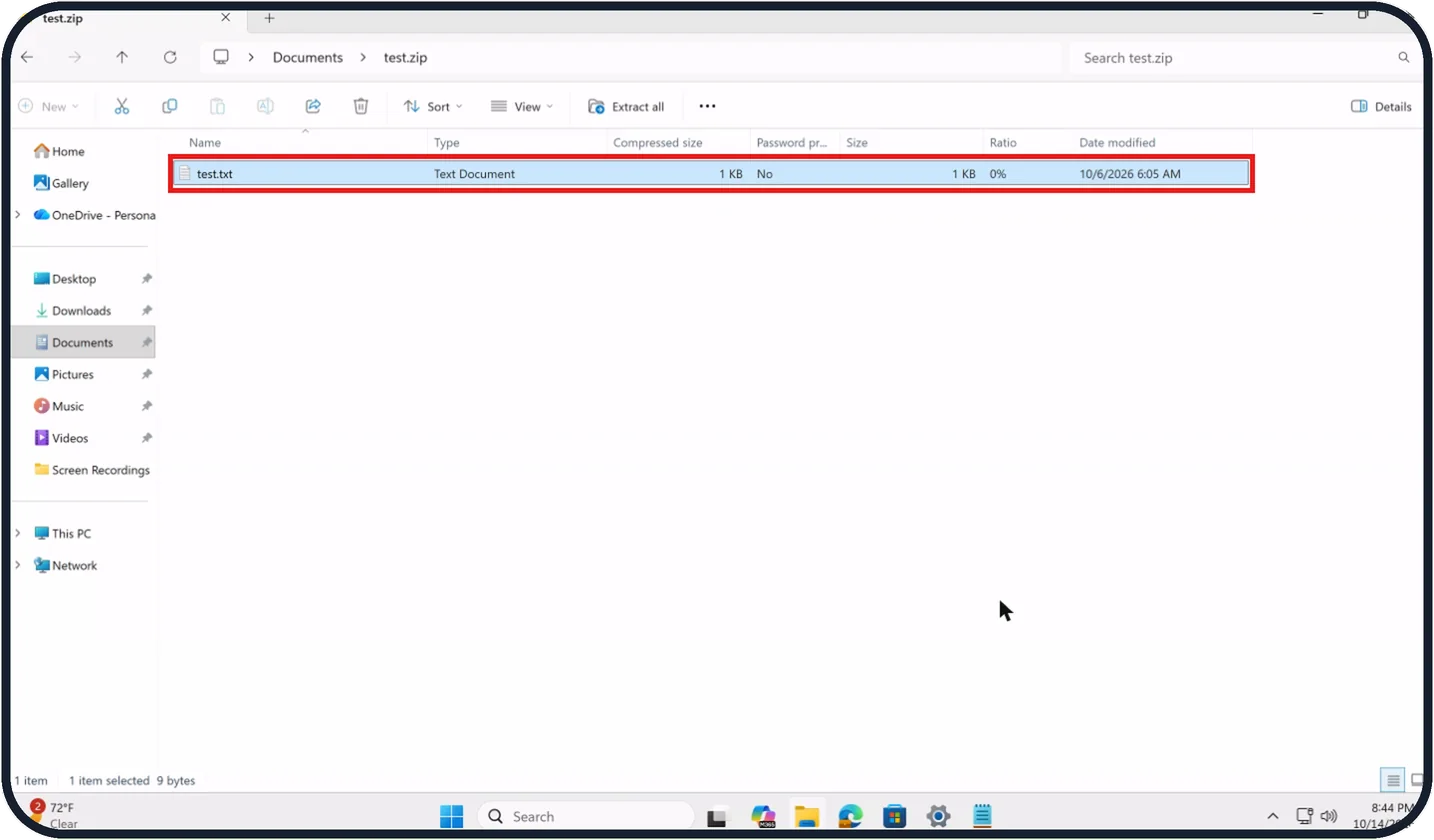 Windows screenshot: To take out single files