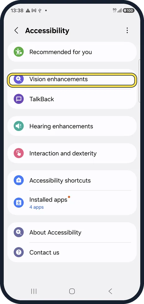 Android screenshot: Open Vision enhancements