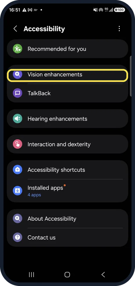 Android screenshot: Open Vision enhancements