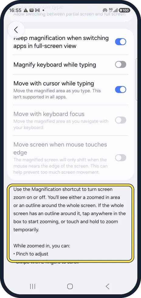 Android screenshot: Zoom in and move around