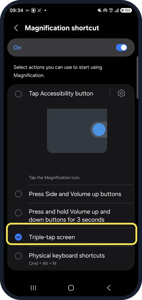 Android screenshot: Switch it on and pick how to start it