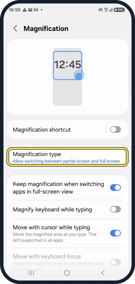 Android screenshot: Choose partial or full screen