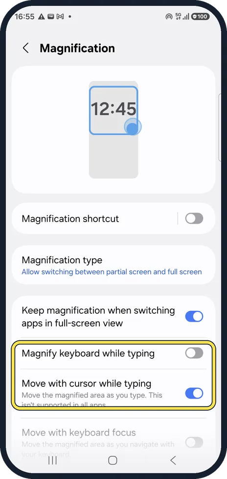 Android screenshot: Magnify the keyboard too