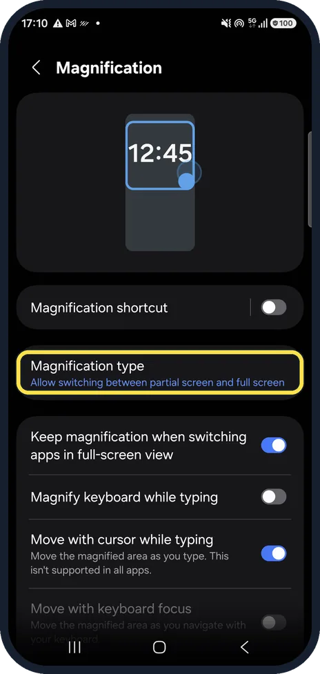 Android screenshot: Choose partial or full screen