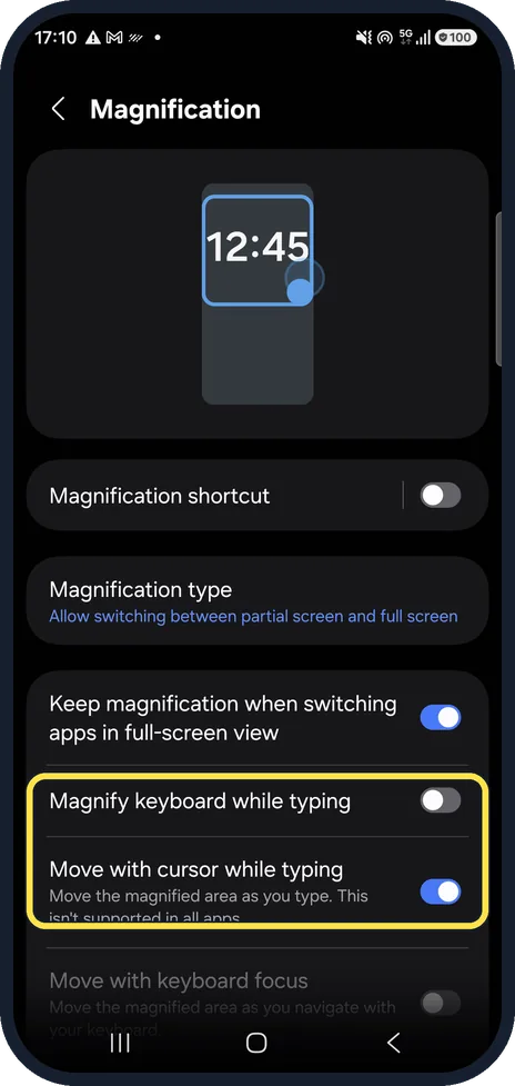 Android screenshot: Magnify the keyboard too