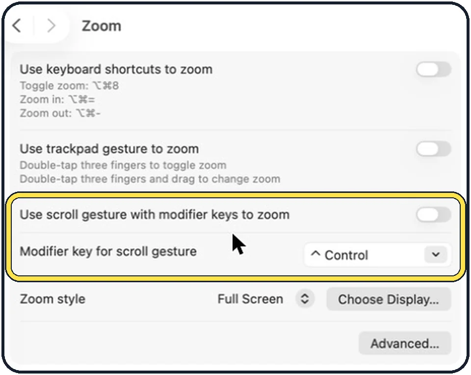 Mac screenshot: Or zoom by scrolling