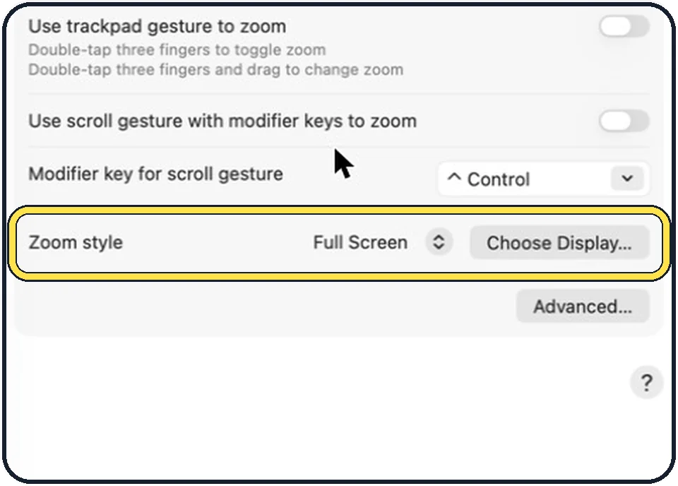 Mac screenshot: Choose the zoom style