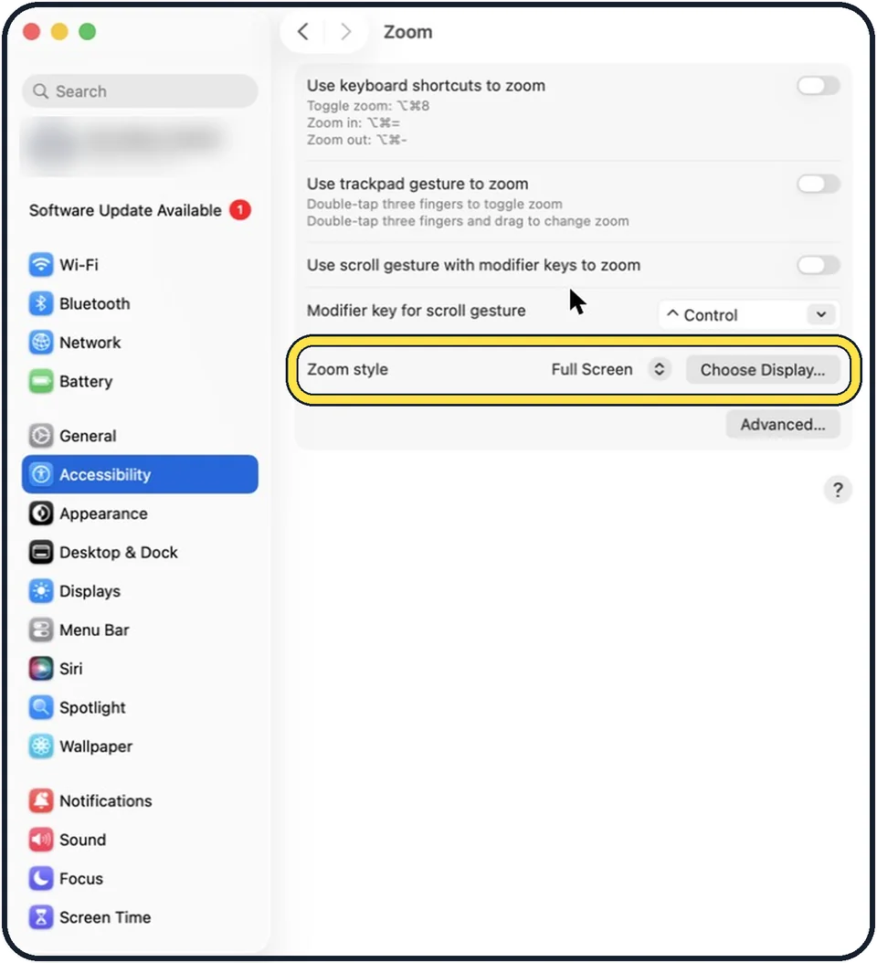 Mac screenshot: Choose the zoom style