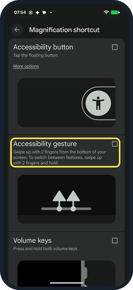 Android screenshot: Shortcut 2: the 2-finger gesture