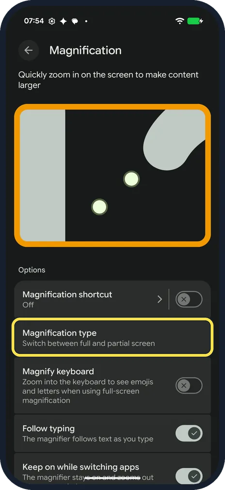 Android screenshot: Full or partial screen