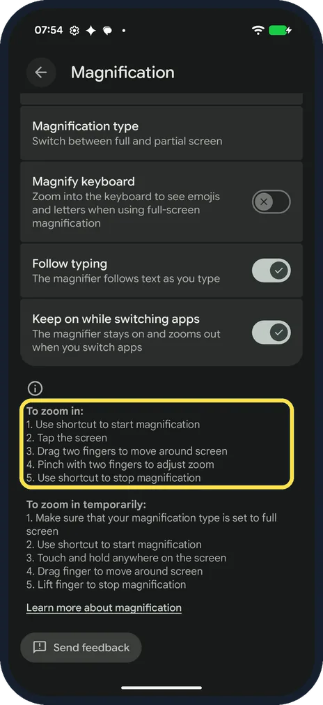 Android screenshot: Zoom in