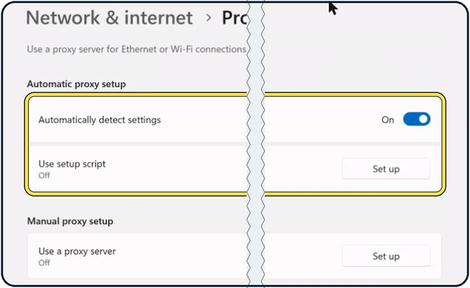 Windows screenshot: Open the Proxy settings