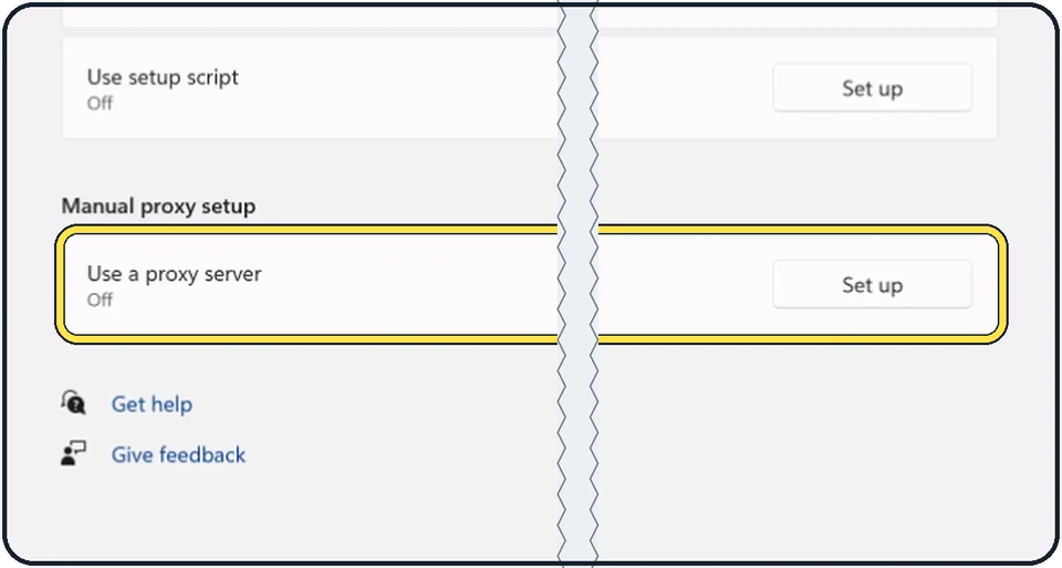 Windows screenshot: Switch off a proxy you did not set up