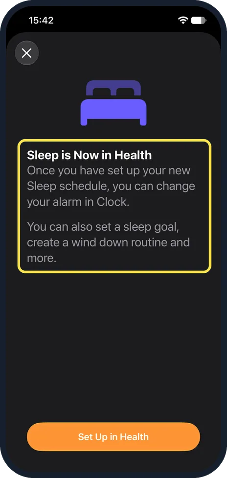 iPhone screen: Look at the Sleep schedule