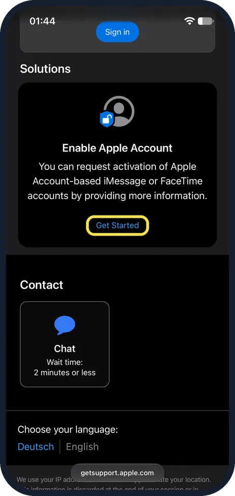 iPhone screen: Activate iMessage online