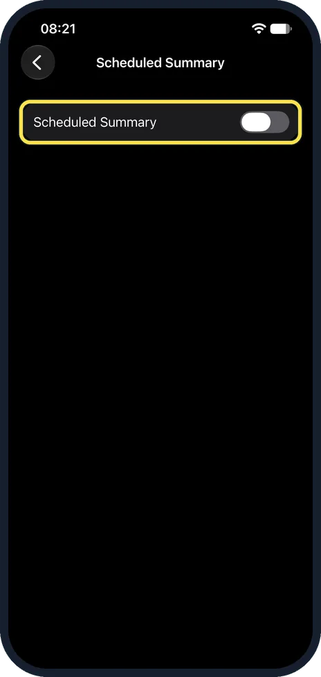 iPhone screen: Check Scheduled Summary