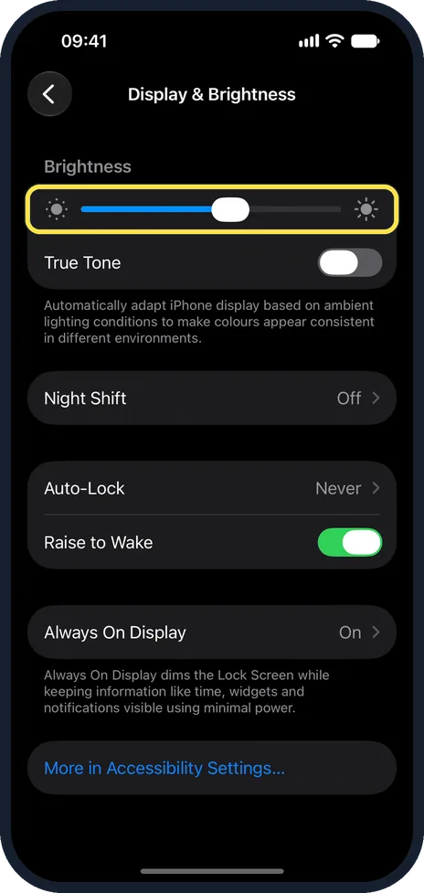 Screenshot from the guide: iPhone screen keeps dimming? 7 settings to check