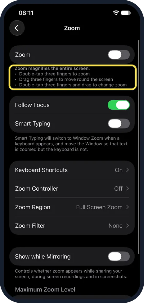 Screenshot from the guide: iPhone screen zoomed in and stuck? How to turn Zoom off