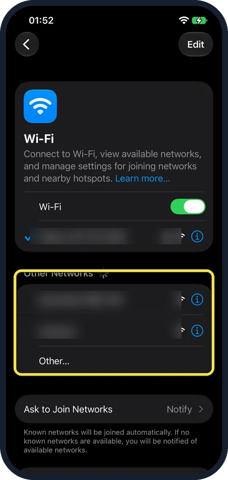 iPhone screen: Try a different network