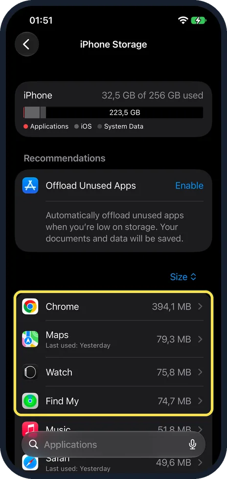 iPhone screen: Delete the update and download it again