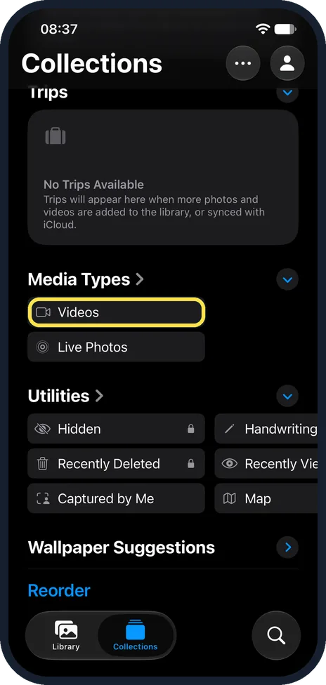 iPhone screen: Delete large videos