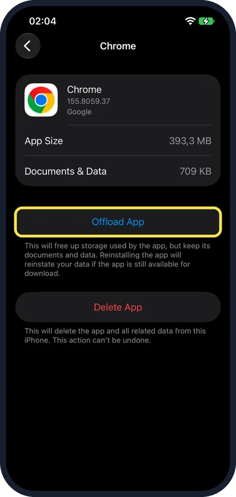 iPhone screen: Offload unused apps