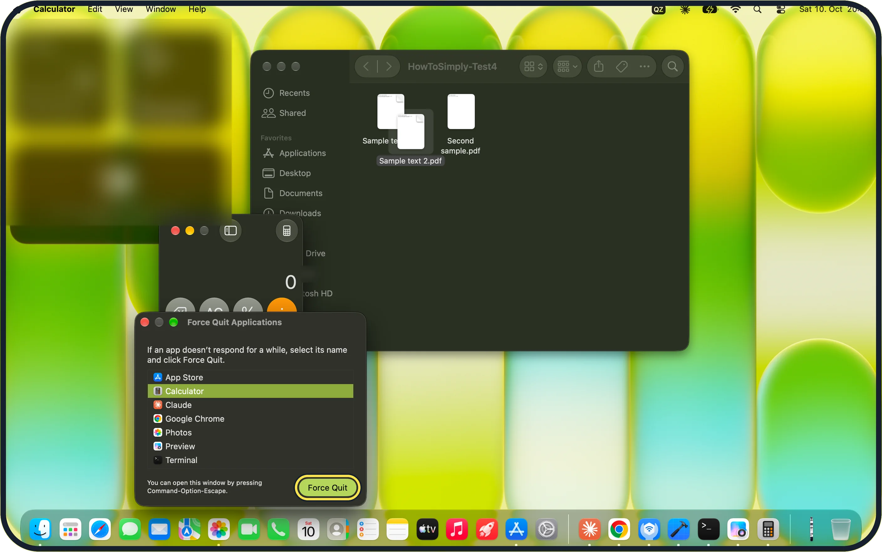 Mac screenshot: Force the app to quit