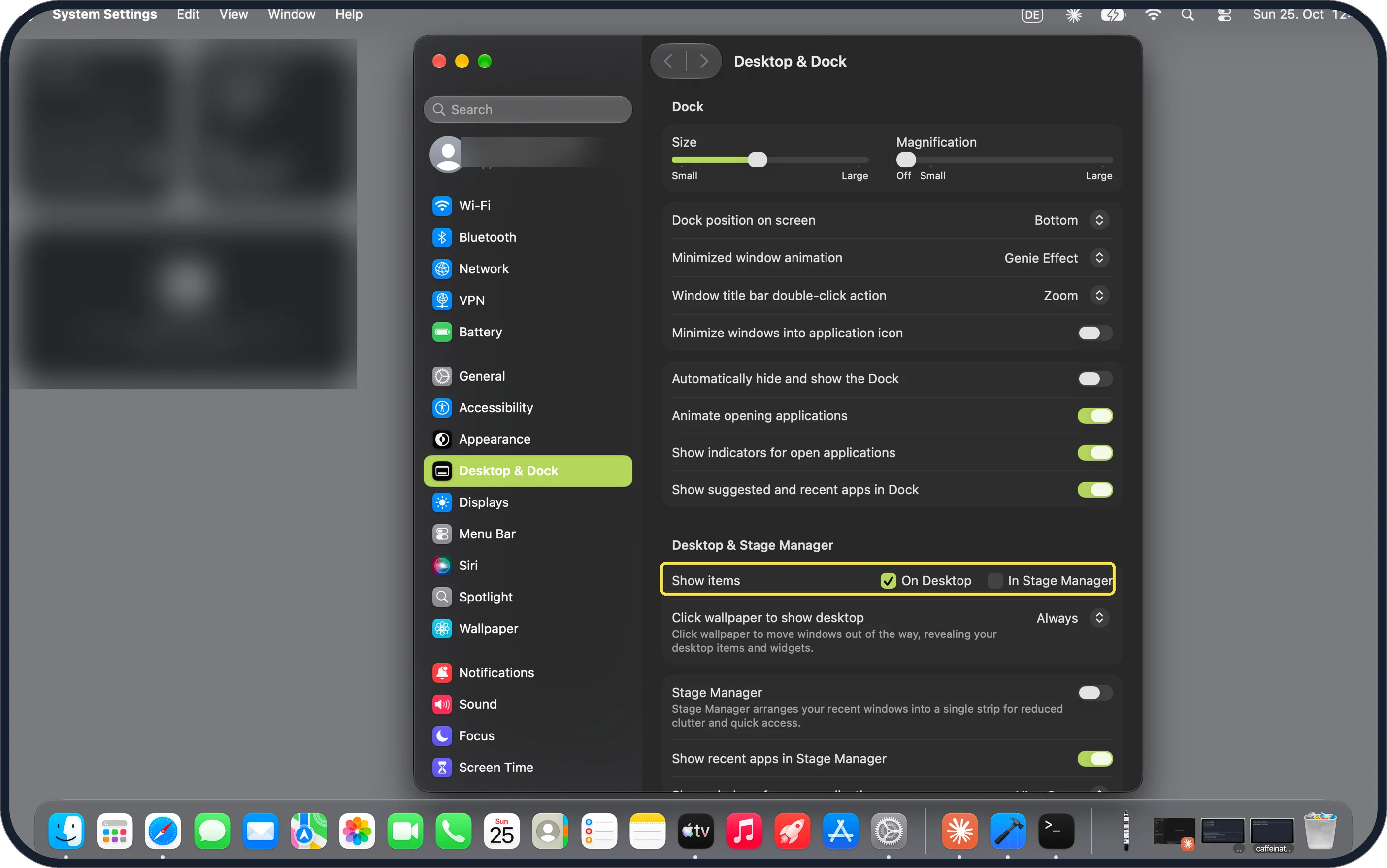 Mac screenshot: Tick Show items On Desktop