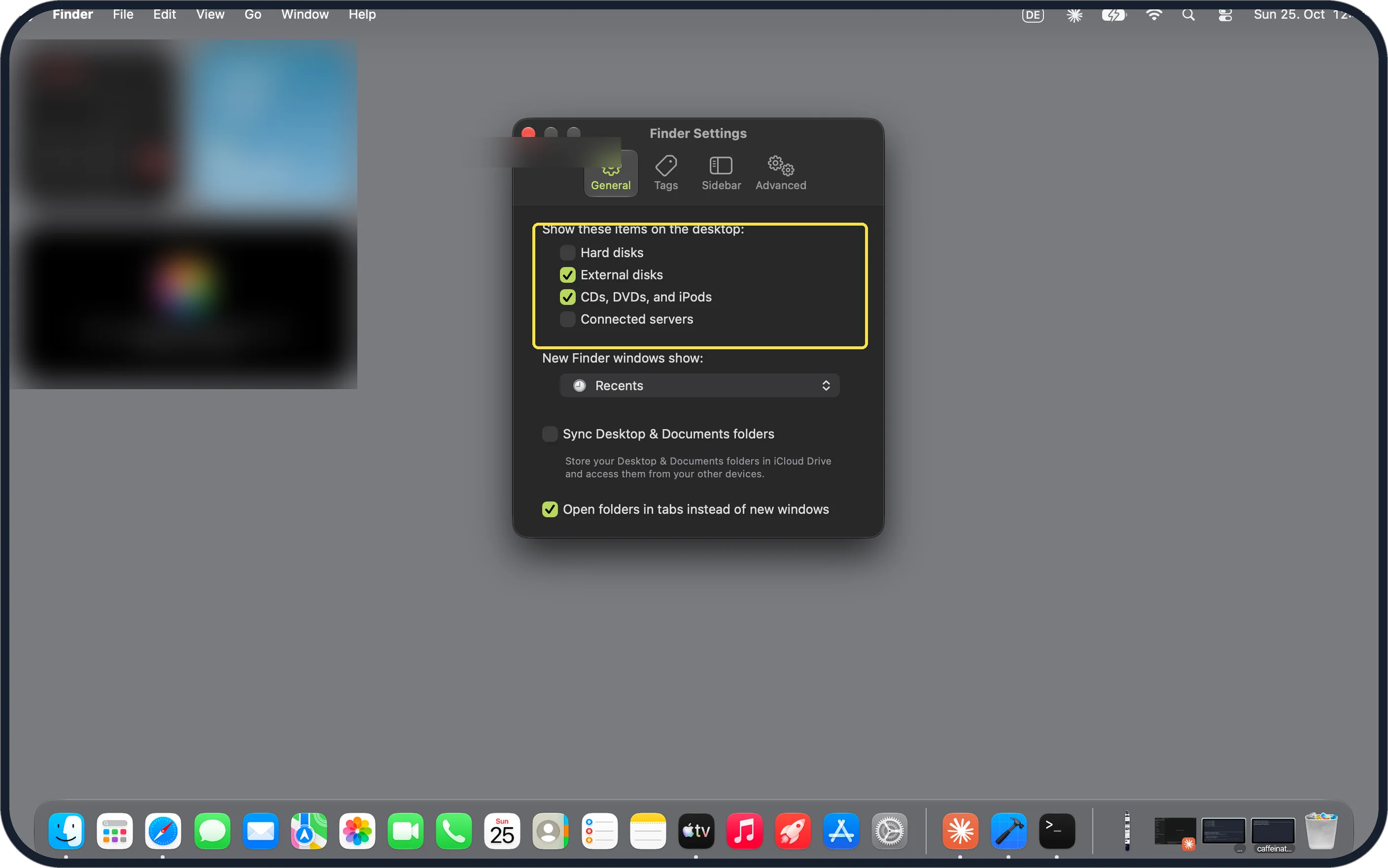 Mac screenshot: Check which disks Finder shows